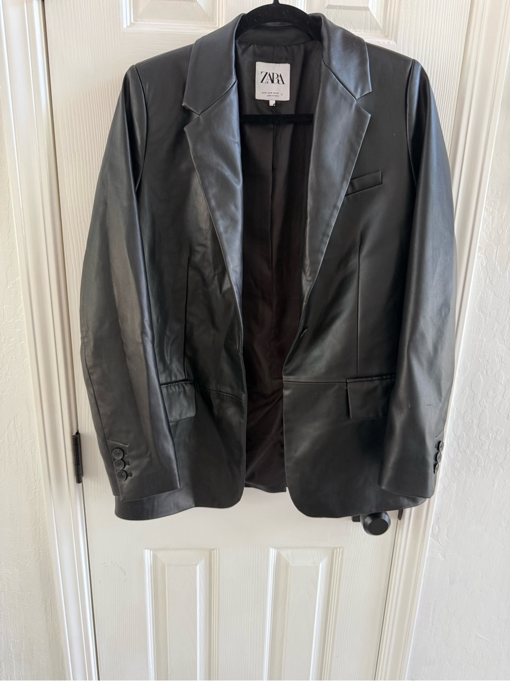 Zara Black Vegan Leather Blazer